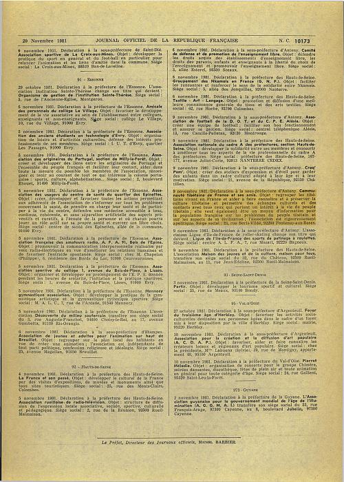 Création de l'Association de la Communauté tibétaine en France, Journal Officiel, 1981. Crédit : Journal officiel